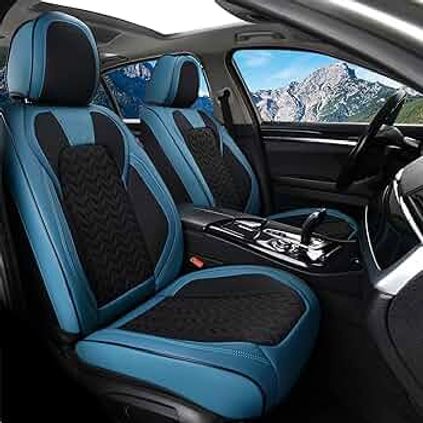 Coverado Car Seat Cover Winter, Front Seat Cover, 2PCS Car Seat Protector, Seat Covers for Cars, Breathable Faux Leather Car Seat Cushion, Car Seat Protector, Blue Car Seat Covers Fit Most Vehicles