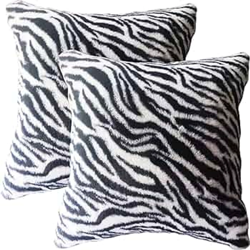 Faux Fur Throw Pillow Covers Wild Animal Zebra Skin Stripe Cushion Covers Soft Black White Decorative Pillowcases for Couch Sofa Living Room18 x 18 in Set of 2