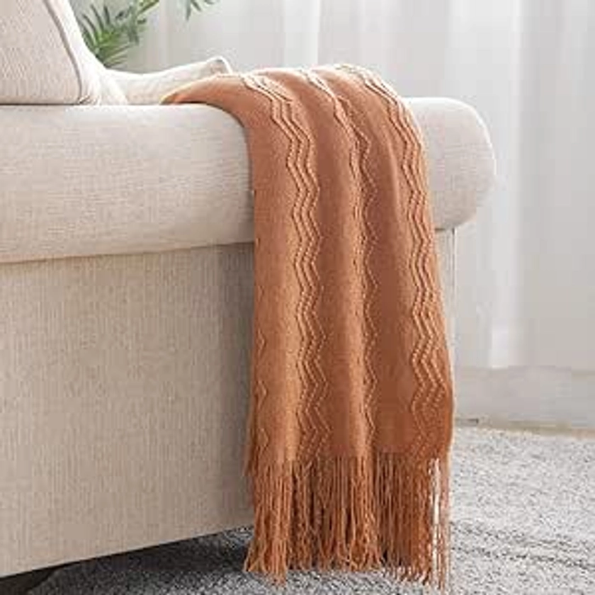 Amazon.com: BOURINA Throw Blanket-50 x60 Almond, Textured Solid Soft SofaThrow, Knitted Decorative Throw Blanket for Bedroom, Travel Blanket, Officeroom : Home & Kitchen