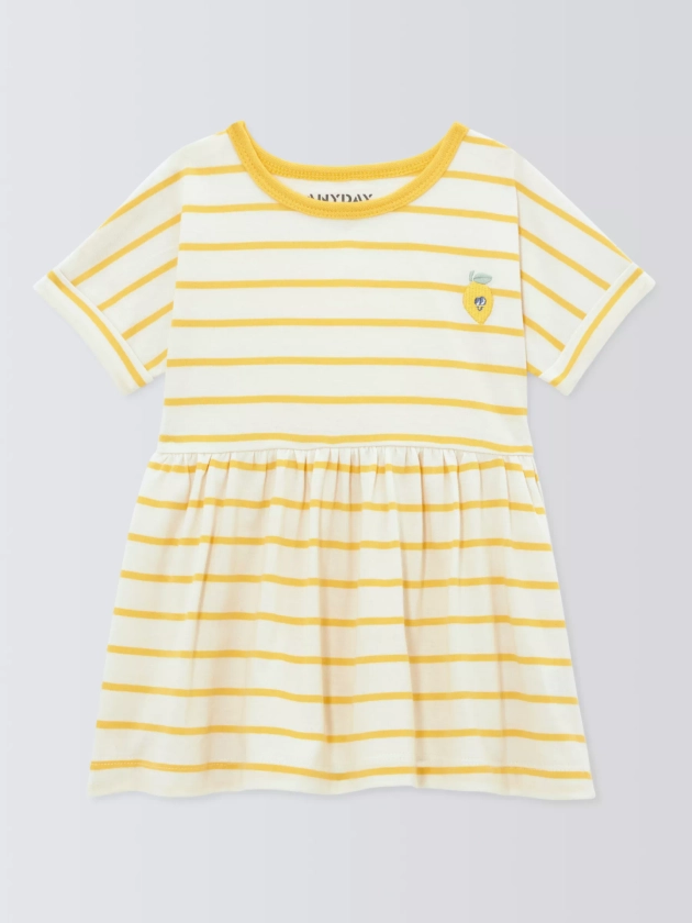 John Lewis Baby Cotton Stripe Dress, Yellow