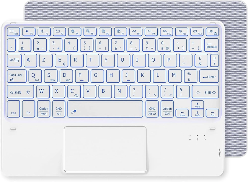 CACOE Clavier avec Pavé Tactile, Clavier sans Fil Bluetooth 10 Pouces, [AZERTY Français] Clavier Léger Fin pour iPad, iPad Pro, iPad Air, Android Tablette Samsung, Xiaomi Pad, Huawei, Lenovo, Blanc