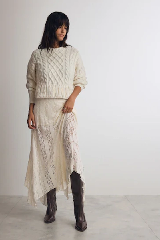 Cream Lace Maxi Skirt