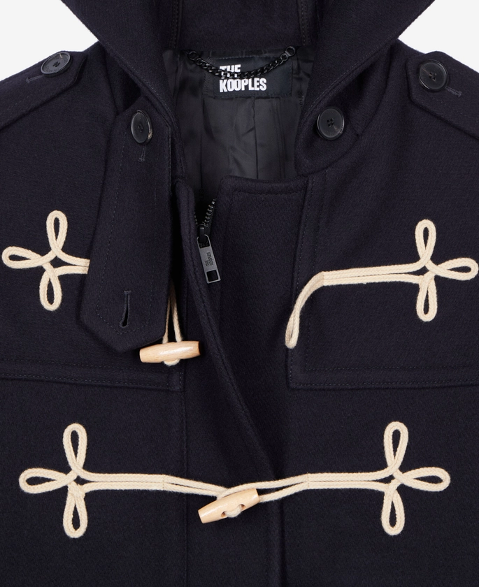 Navy blue hooded short pea coat | The Kooples