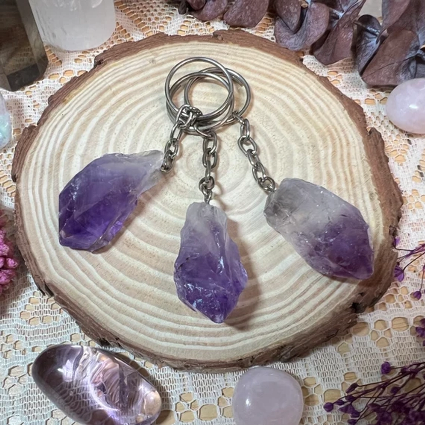 Amethyst Point Crystal Key Chain - Amethyst Crystal Point Keyring - Crystal Gift - Crystal Decor - Crystal Healing - Crystal Collection