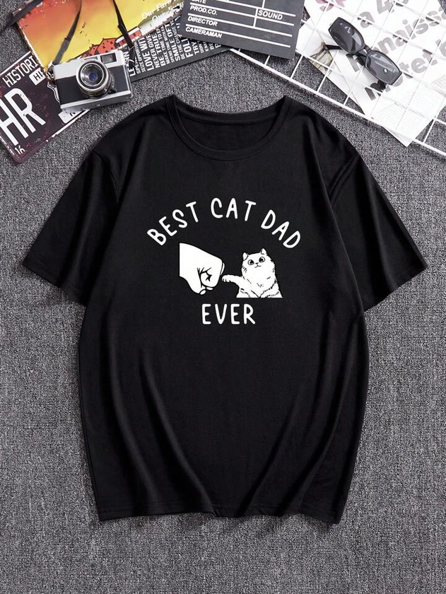 Men Plus Cat & Letter Graphic Tee