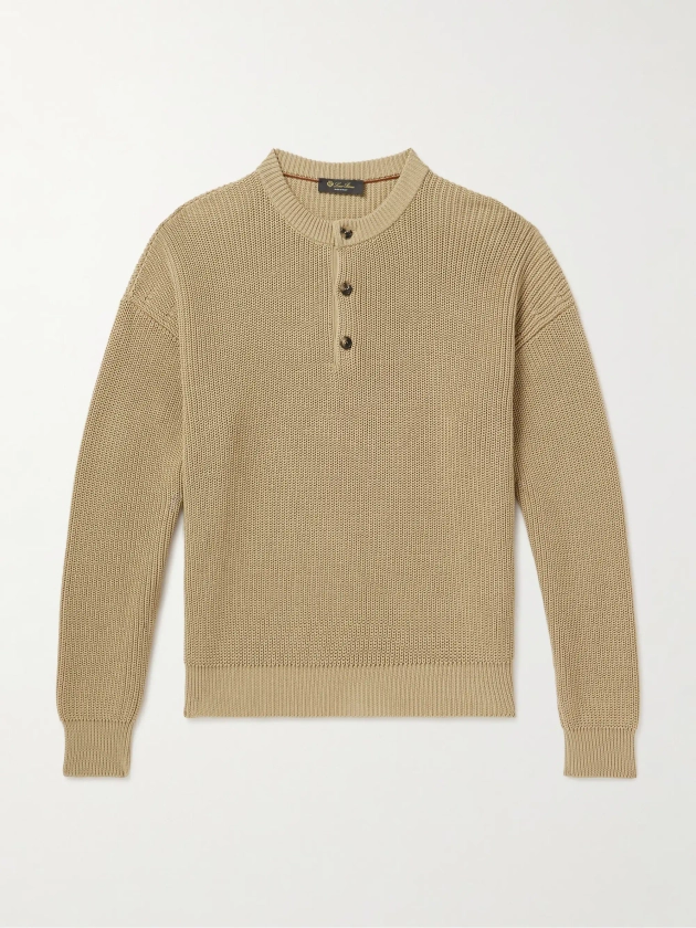 LORO PIANA Ribbed Cotton Henley Sweater