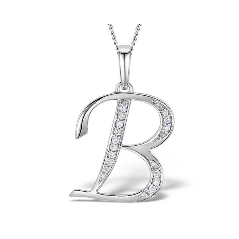 925 Silver Lab Diamond Initial 'B' Necklace 0.05ct