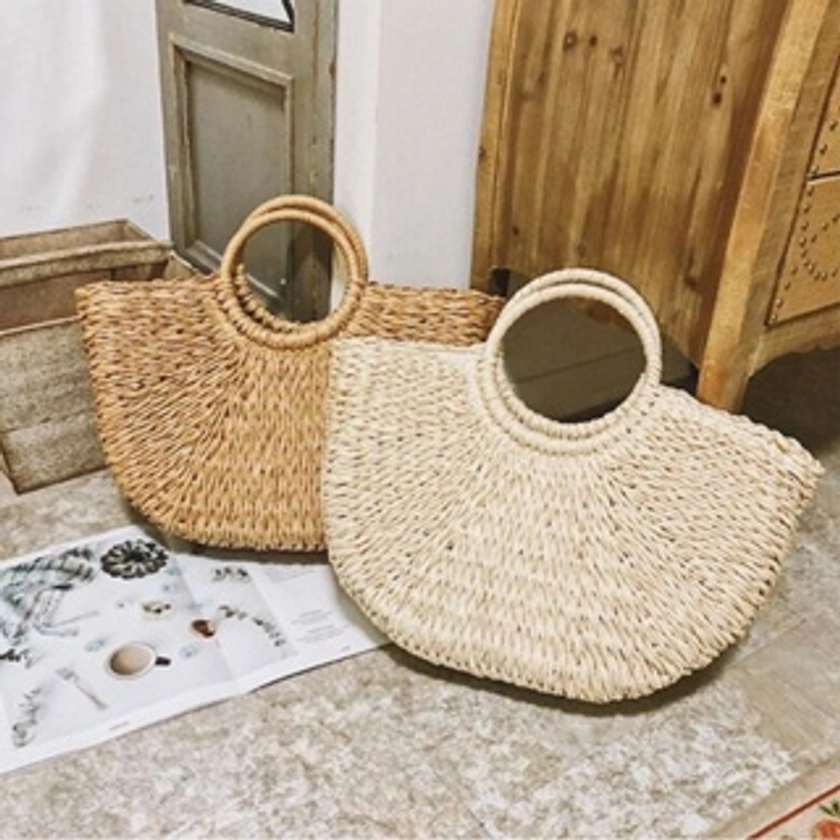 Bolsa de Palha feminina para Praia e Casual – Modelo Meia Lua com Alça Removível! | Shopee Brasil