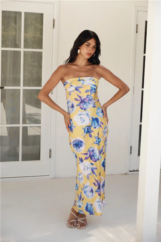 True Royalty Strapless Maxi Dress Yellow