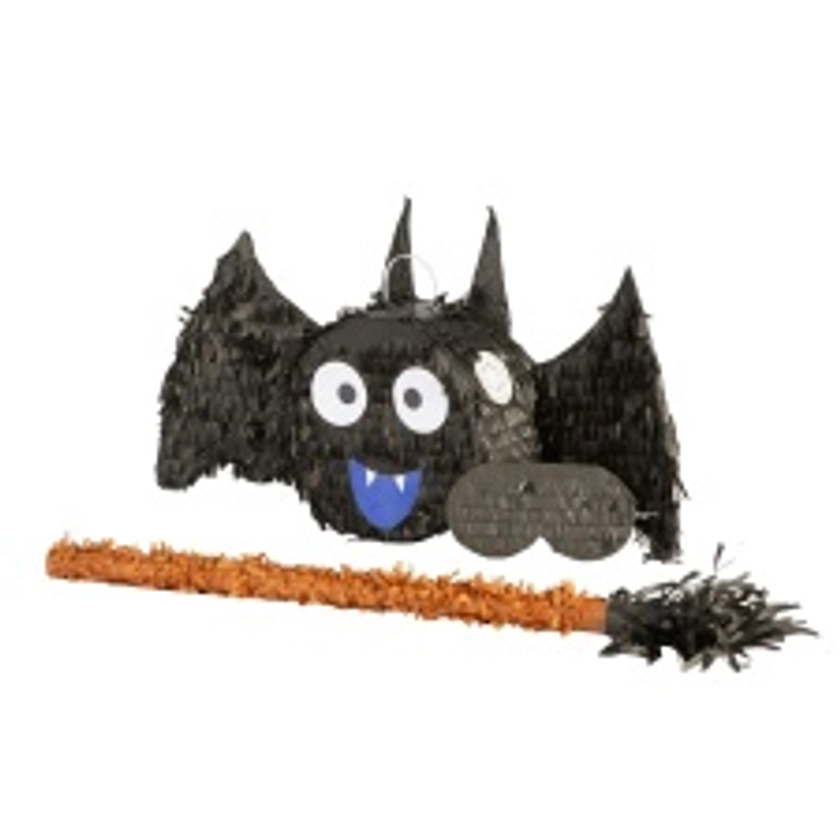 Fax Potato Pinatas Halloween Bat Cardboard Pinata, Stick and Blindfold Set - W56cm x D10.5cm x H30cm - Black