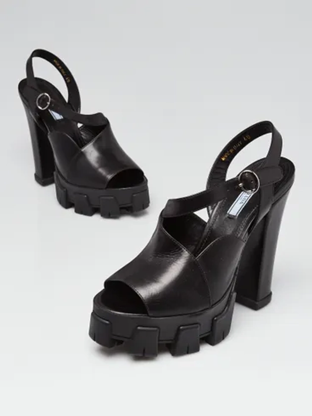 Prada Black Leather Monolith Chunky Sandals Size 9.5/40| Yoogi's Closet