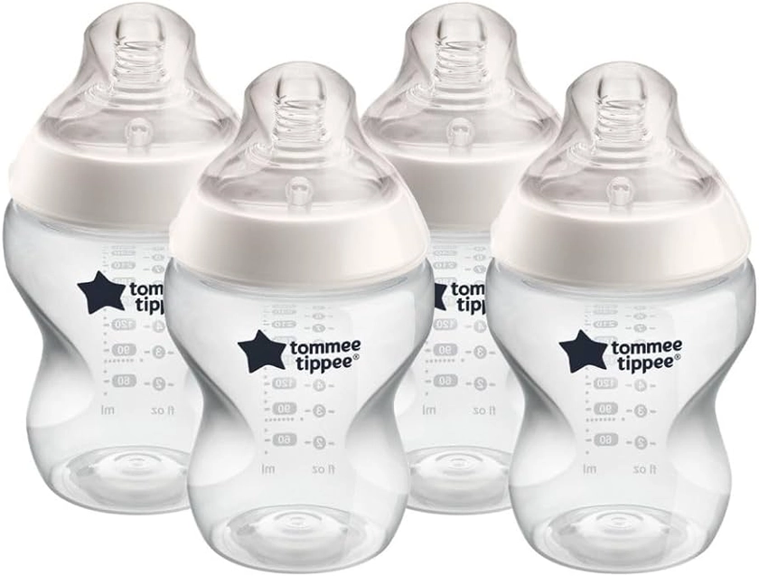 Tommee Tippee Closer to Nature Anti-Colic Baby Bottle, 9oz, Slow-Flow Breast-Like Nipple for a Natural Latch, Anti-Colic Valve, Pack of 4