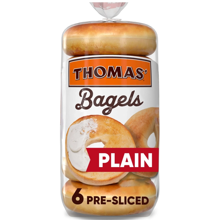 Thomas' Plain Bagels, 6 count, Soft Pre-sliced Bagels, 20 oz Bag