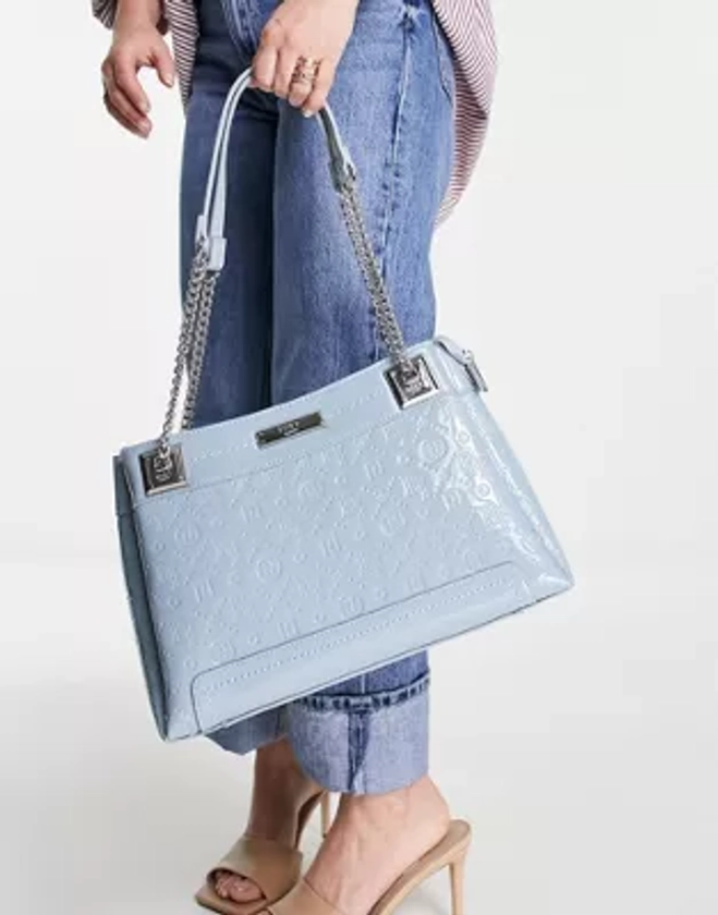 River Island - Tote bag verni à monogramme - Bleu clair