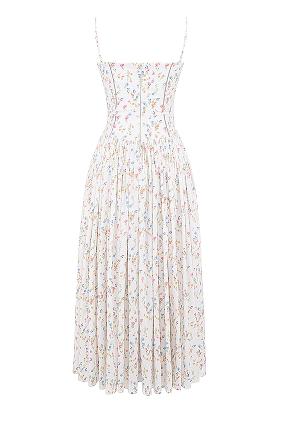 Clothing : Midi Dresses : 'Ysabella' White Posy Print Cotton Midi Sundress
