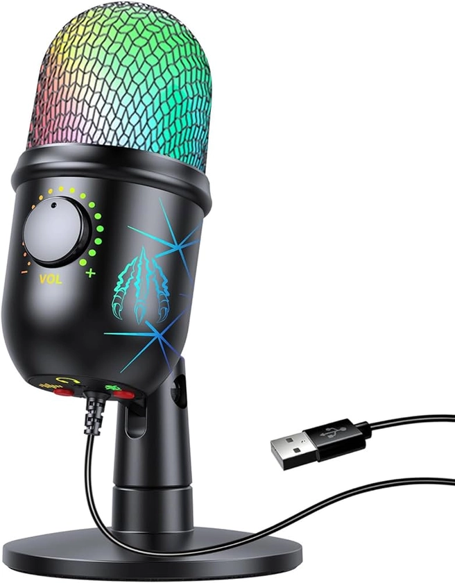 CTFIVING Gaming Microphone, USB PC Mic for Streaming, Podcasts, Recording, Condenser Computer Desktop Mic on Mac/PS4/PS5, with RGB Control, Mute Touch, Headphone Jack, Stand : Amazon.com.au: Computers