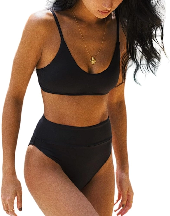 YAKISWIIM Women's Bikini Sets Two Piece Swimsuit High Waisted Adjustable Spaghetti Straps Bathing Suit