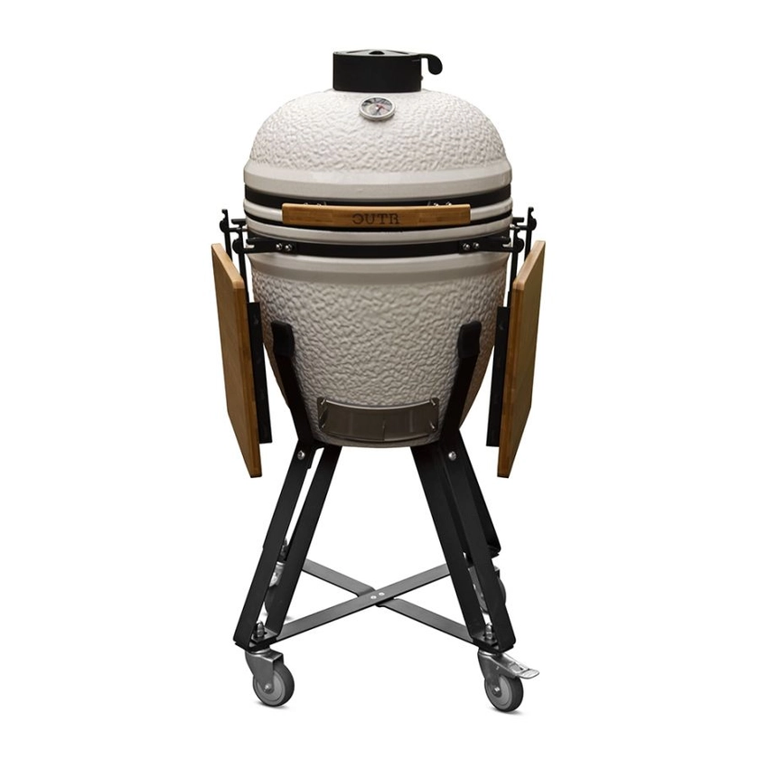 Barbecue en céramique blanc Kamado Medium 50 cm d’OUTR avec tablettes latérales et trolley