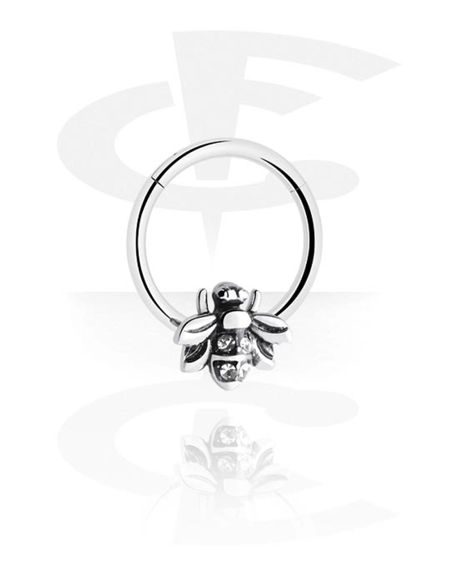 Multi-purpose clicker (surgical steel, silver, shiny finish) avec bee et Pierres en cristal