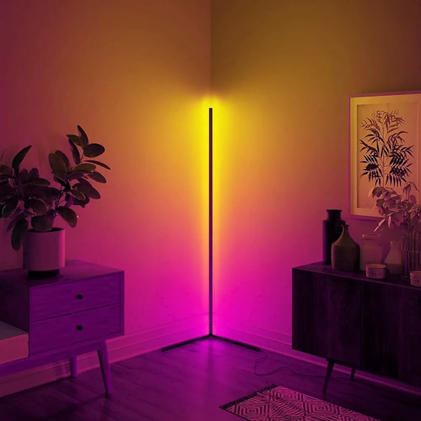 YISUN Lampadaire sur Pied Salon LED RGB Lampe d'Ambiance Lumières d'Angle Luminosité Réglable avec Télécommande