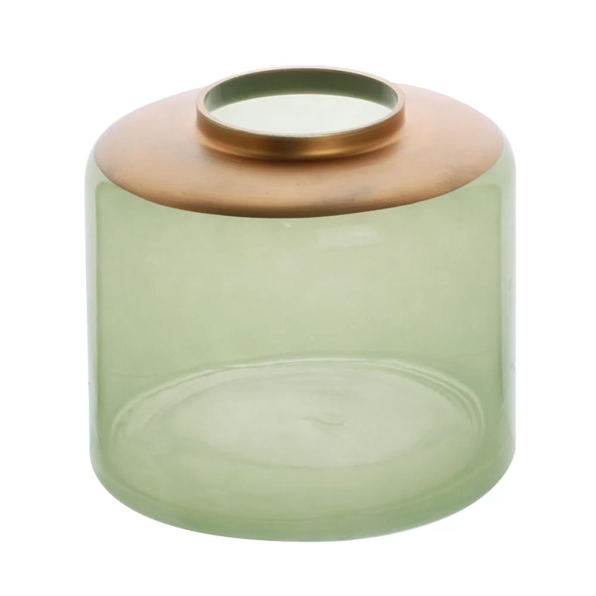 Vaso de Vidro Roy Verde /Dourado 16 cm x 14 cm