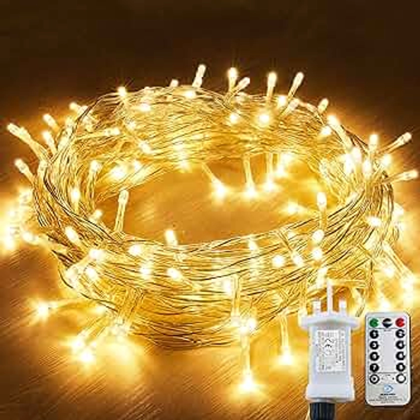 String Lights Mains Powered, 120 LED 15M/49Ft Fairy Lights Waterproof，with 8 Modes Remote Control Fairy Lights Indoor/Outdoor for Garden, Gazebo, Party, Wedding, Christmas Decorations (Warm White)