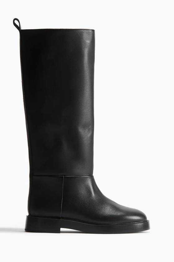 Bottes en cuir de hauteur genou - Petit talon - Black - FEMME | H&M FR