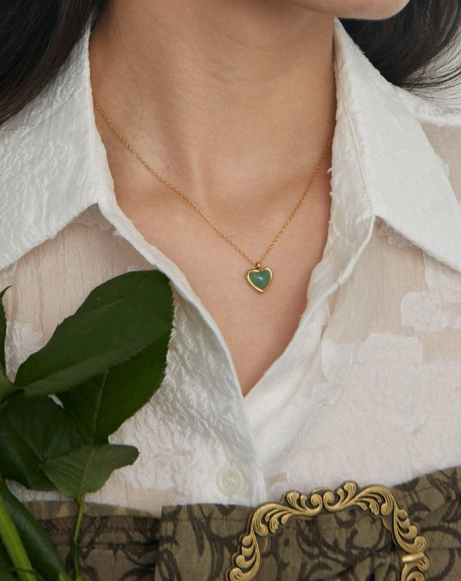 Green Aventurine Heart Necklace | en route jewelry | en route jewelry