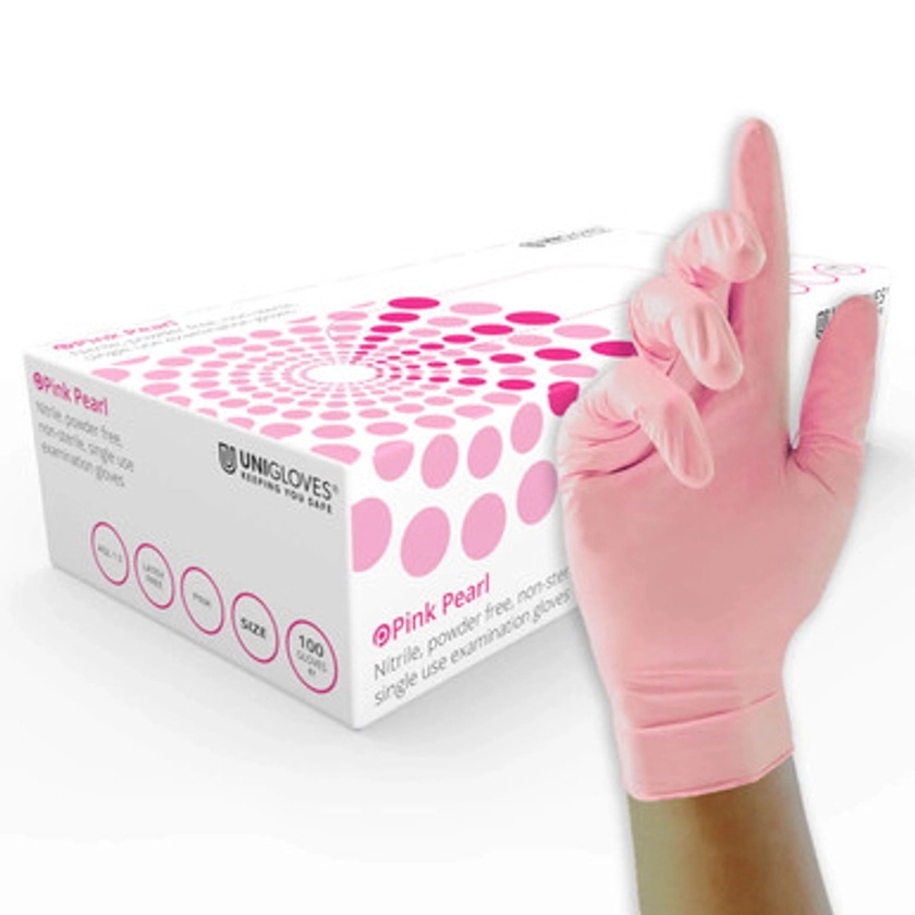 Unigloves Pink Pearl Box of 100 Nitrile Gloves