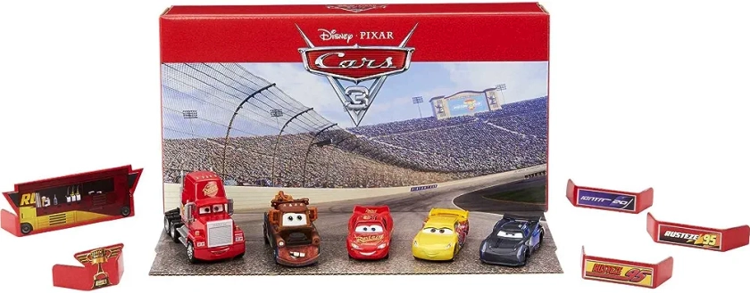 Mattel Disney and Pixar Cars Vehicle Set of 4 Collectible Character Toy Cars & 1 Mack Truck Inspired by the Florida 500 Piston Cup Race