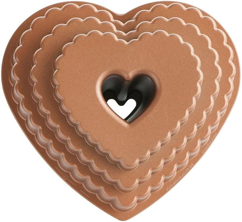 Nordic Ware Tiered Heart Cast Bundt Pan, Original Cast Aluminium Bundt Tin, Official Bundt Cake Tin with Heart Pattern, Premium Cake Mould Made in The USA, Colour: Toffee 89937, 12 Cup Capacity : Amazon.co.uk: Home & Kitchen