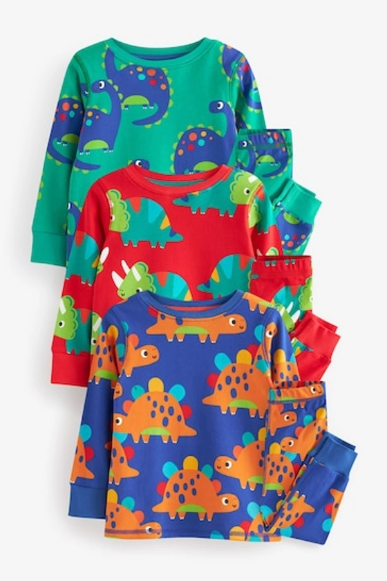 Buy Red/Blue/Green Dinosaur 100% Cotton Long Sleeve 3 Pack Pyjamas Set (9mths-8yrs) from the Next UK online shop