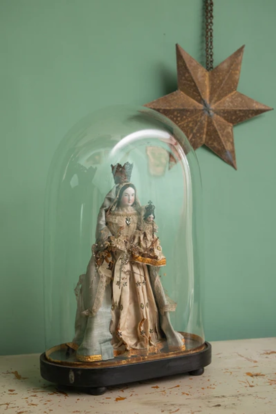 Antique Spanish (rare) Madonna in antique glass dome