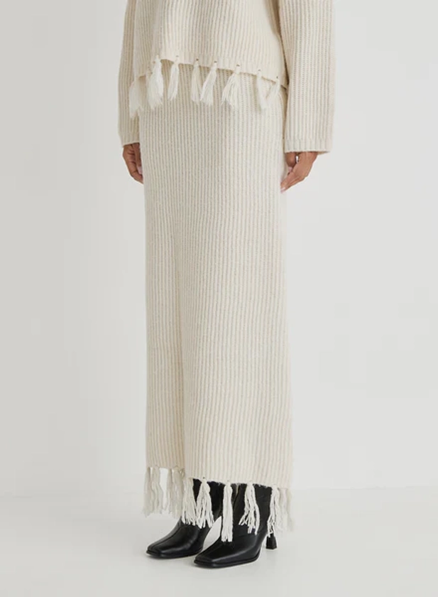 Cream Knit Tassle Trim Maxi Skirt- Fallon