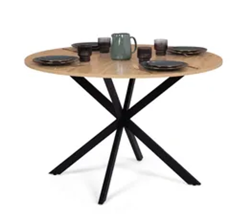 Table à Manger Ronde Alix 4-6 Personnes Pied Araignée Bois Et Noir 110 Cm