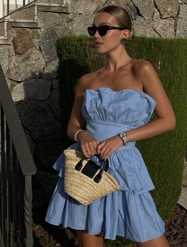 Gemma Bandeau Ruffle Mini-Dress -Sky Blue - Collective The Label