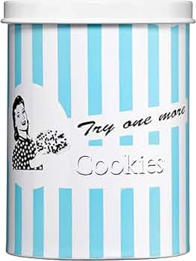 Premier Housewares 507914 Candy Stripe Cookie Canister - Blue H18 x W15 x D15cm