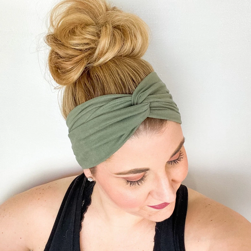 Dusty Olive Turban Headband, Twist Headband for Women, One Size Fits Most, Military Green, Deep Sage