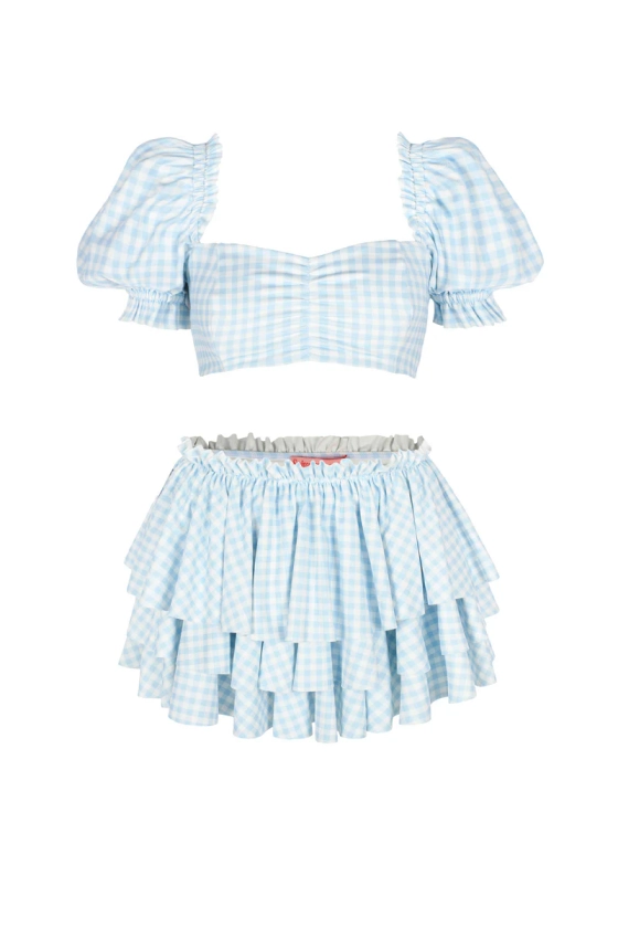 The Blue Gingham Babydoll Bikini Top