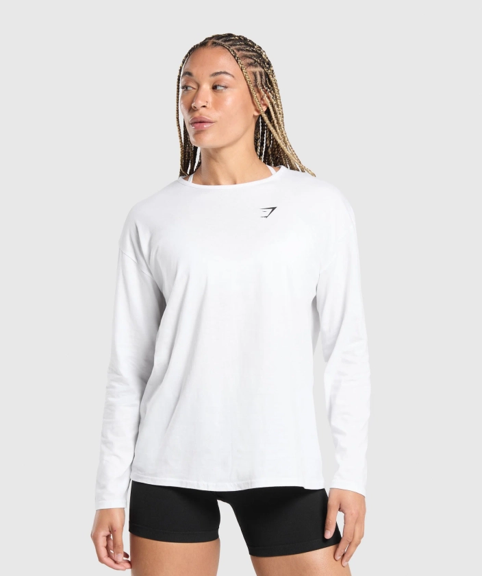 Gymshark Training Oversized Cotton Long Sleeve Top - White