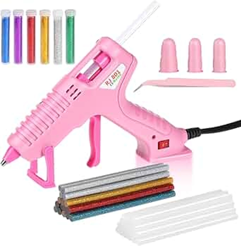 Vastar Pink Glue Gun, 60W Hot Glue Guns with 30Pcs Glue Sticks(7mmx130mm), On/Off Switch, Glue Gun for Crafting for DIY, Arts, Craft, Home Repairs, Fabric, Wood, Card