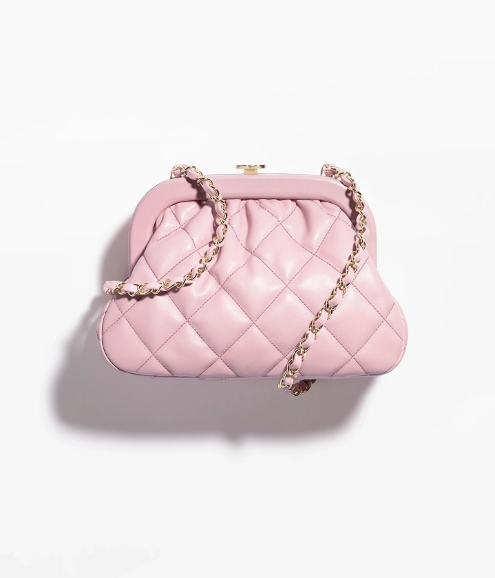 Clutch, Lambskin & gold-tone metal, light pink — Fashion | CHANEL