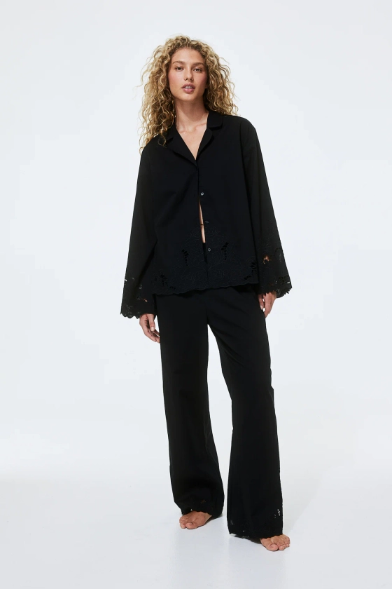 Broderie anglaise pyjamas - Long sleeve - Long - Black - Ladies | H&M GB