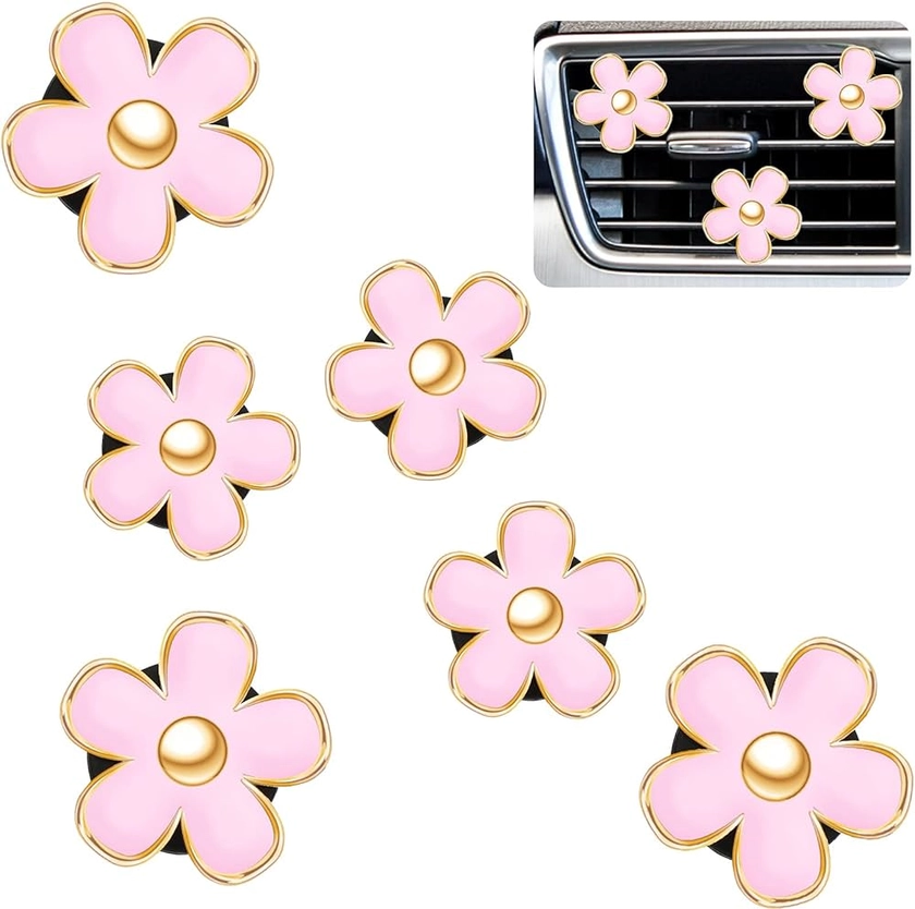 Frienda 6 Pcs Daisy Flower Air Vent Clip Air Freshener Outlet Clip Car Air Conditioning Clip Charm Car Inter Decor(Pink, 3 cm, 3.3 cm)