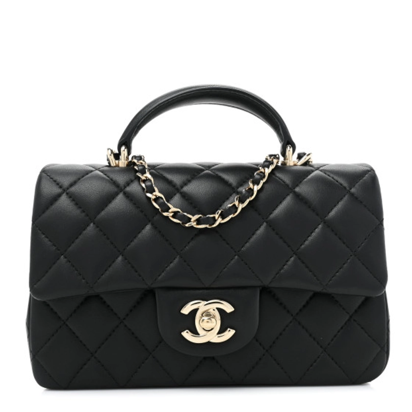 CHANEL Lambskin Quilted Mini Top Handle Rectangular Flap Black | FASHIONPHILE