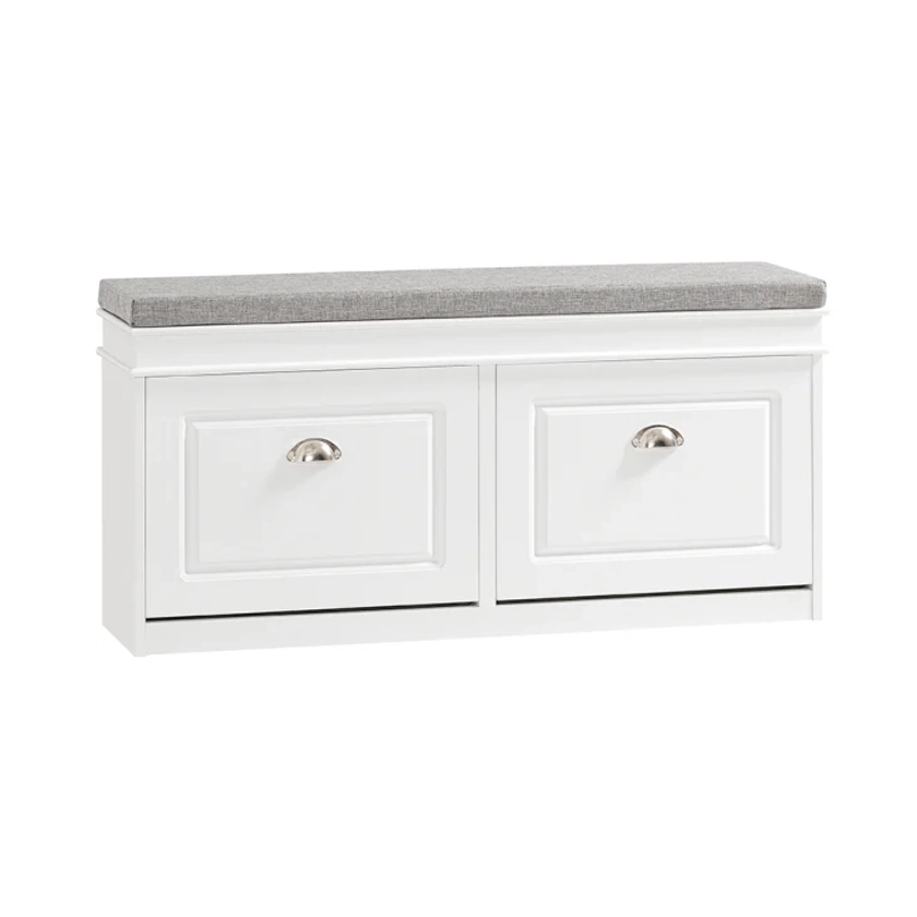 Banc de rangement à chaussures 2 abattants avec coussin en mdf  blanc