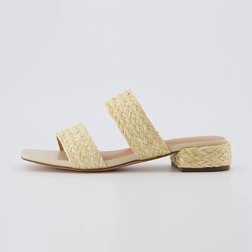 Amazon.com | CUSHIONAIRE Women's Niki Raffia low block heel sandal +Memory Foam and Wide Widths Available, Natural 9 | Slides