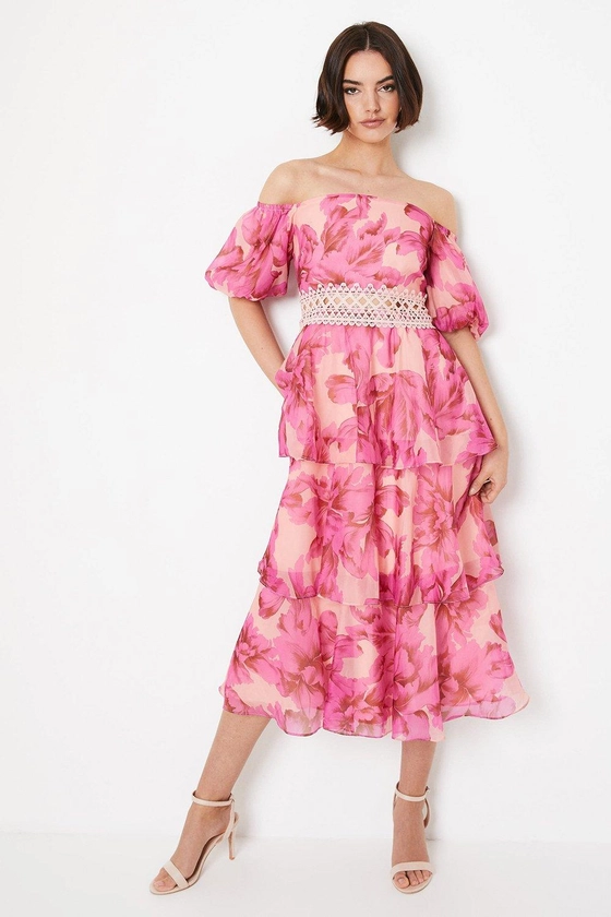 Dresses | Organza Floral Bardot Midaxi Dress | Oasis
