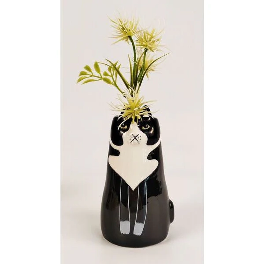 Sitting Cat Vase Black 13cm
