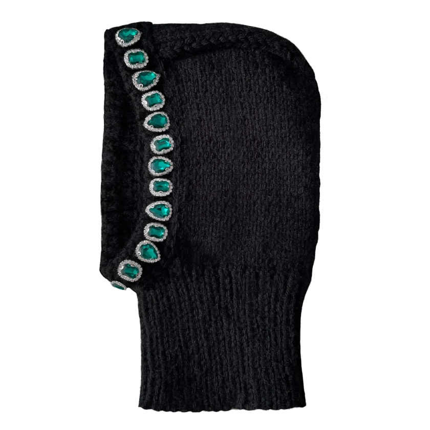Black Crystal Hand Knitted Balaclava